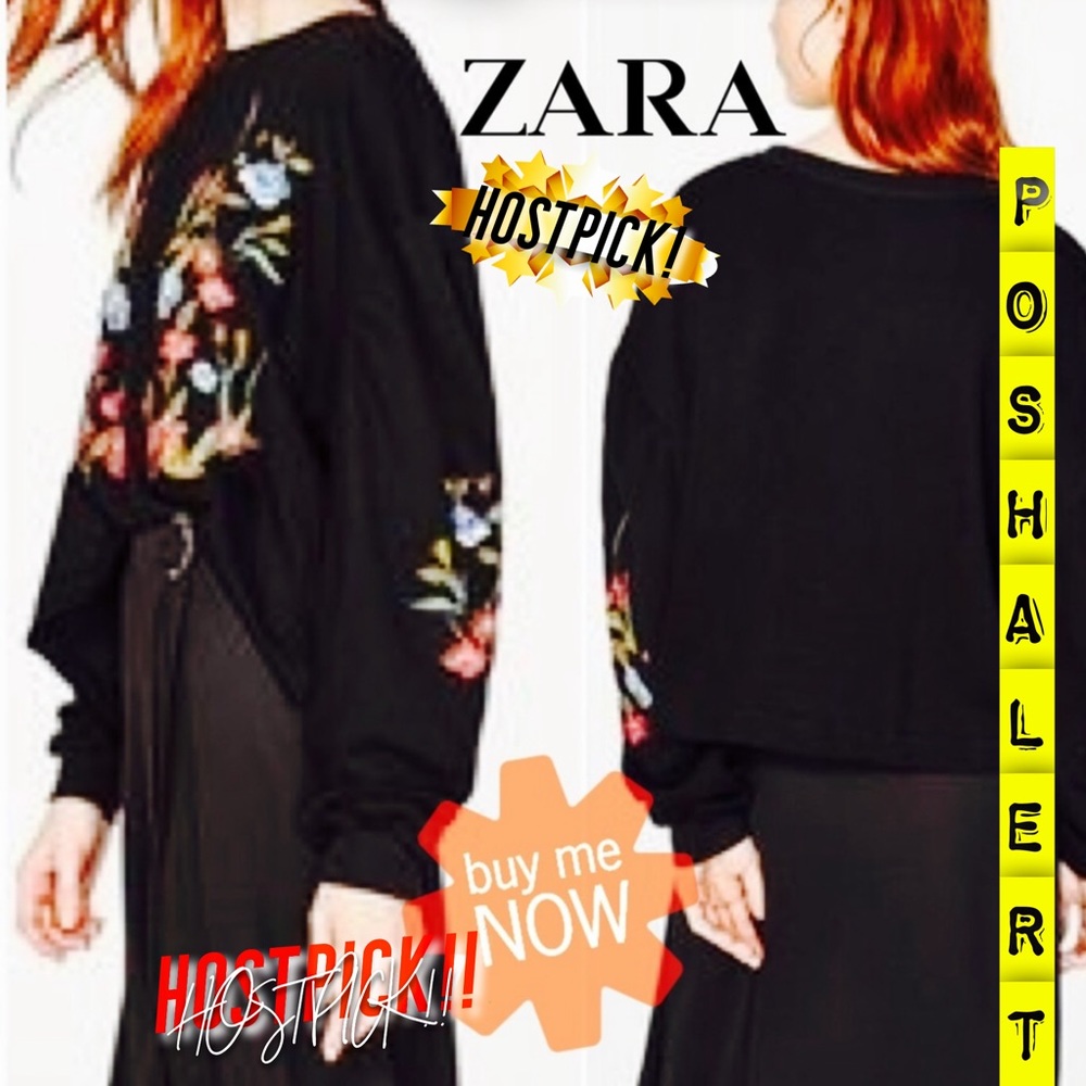 πZARA Floral Embroidered Crewneck Sweatshirt Sz M - Picture 3 of 8